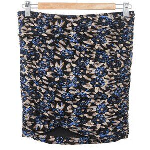 Free People Ruched Blue Black Floral Jersey Knit Miniskirt Size Small